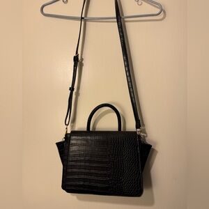 Black Faux Croc Crossbody
